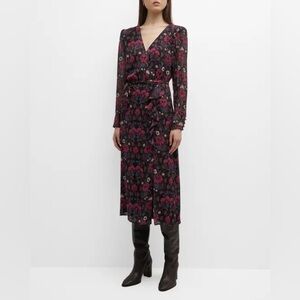 PAIGE Ledara Floral Long Sleeve Midi Dress Size XS NWOT Black Red White Multi